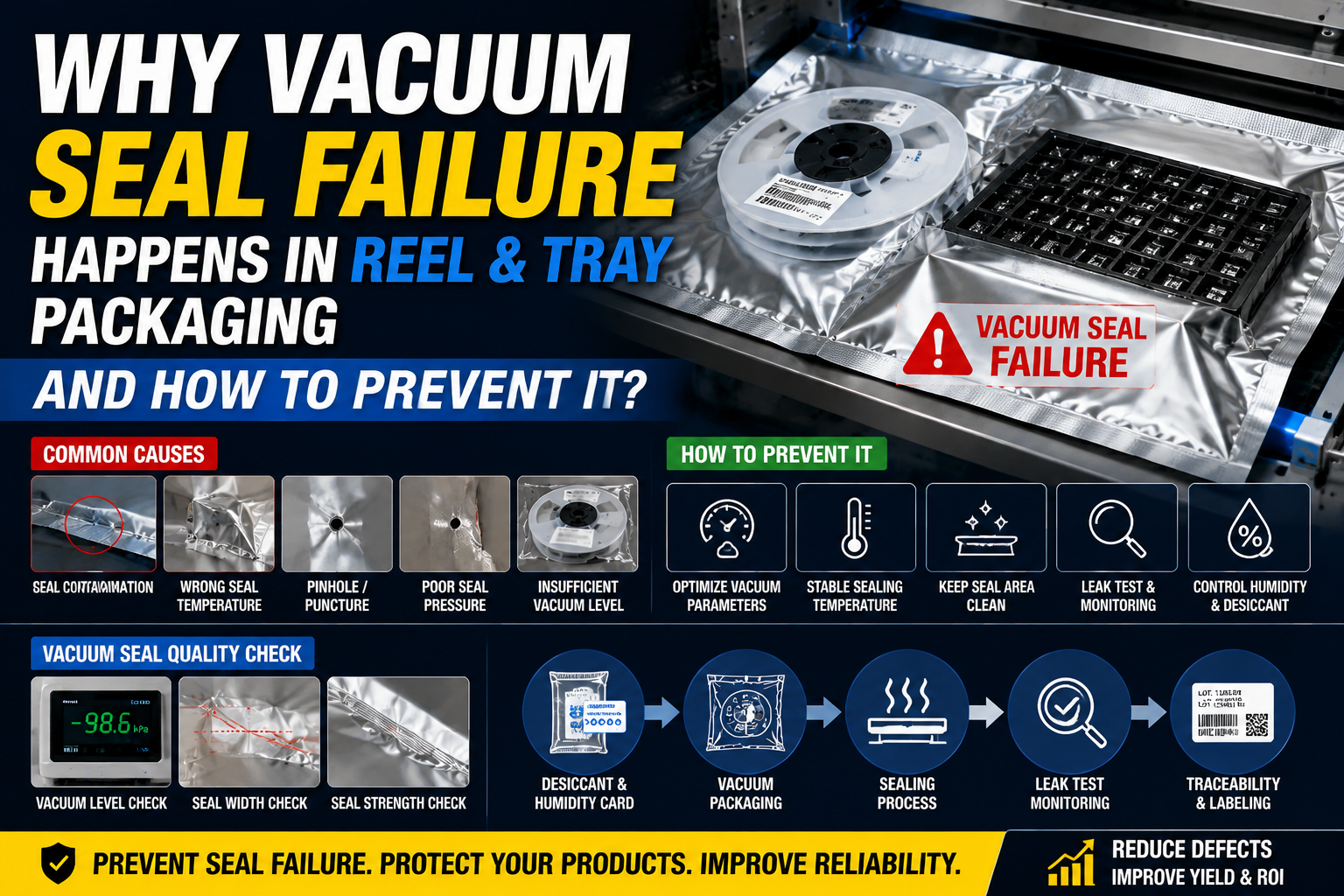 Why Vacuum Seal Failure Happens in Reel and Tray Packaging and How to Prevent It in High-Precision Electronics Manufacturing Lines？