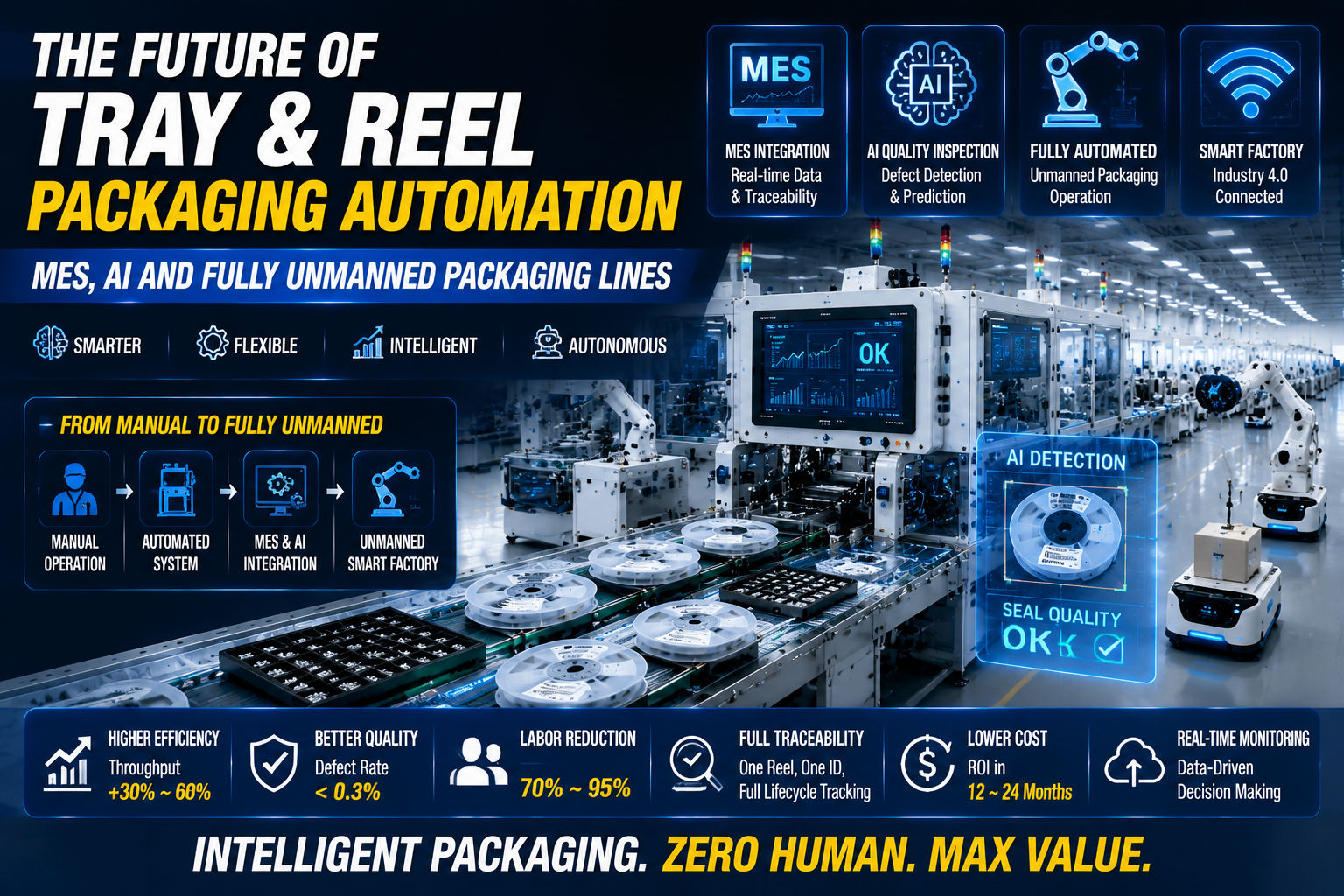 Future of Tray and Reel Packaging Automation: MES, AI and Fully Unmanned Packaging Lines in Semiconductor & Electronics Manufacturing