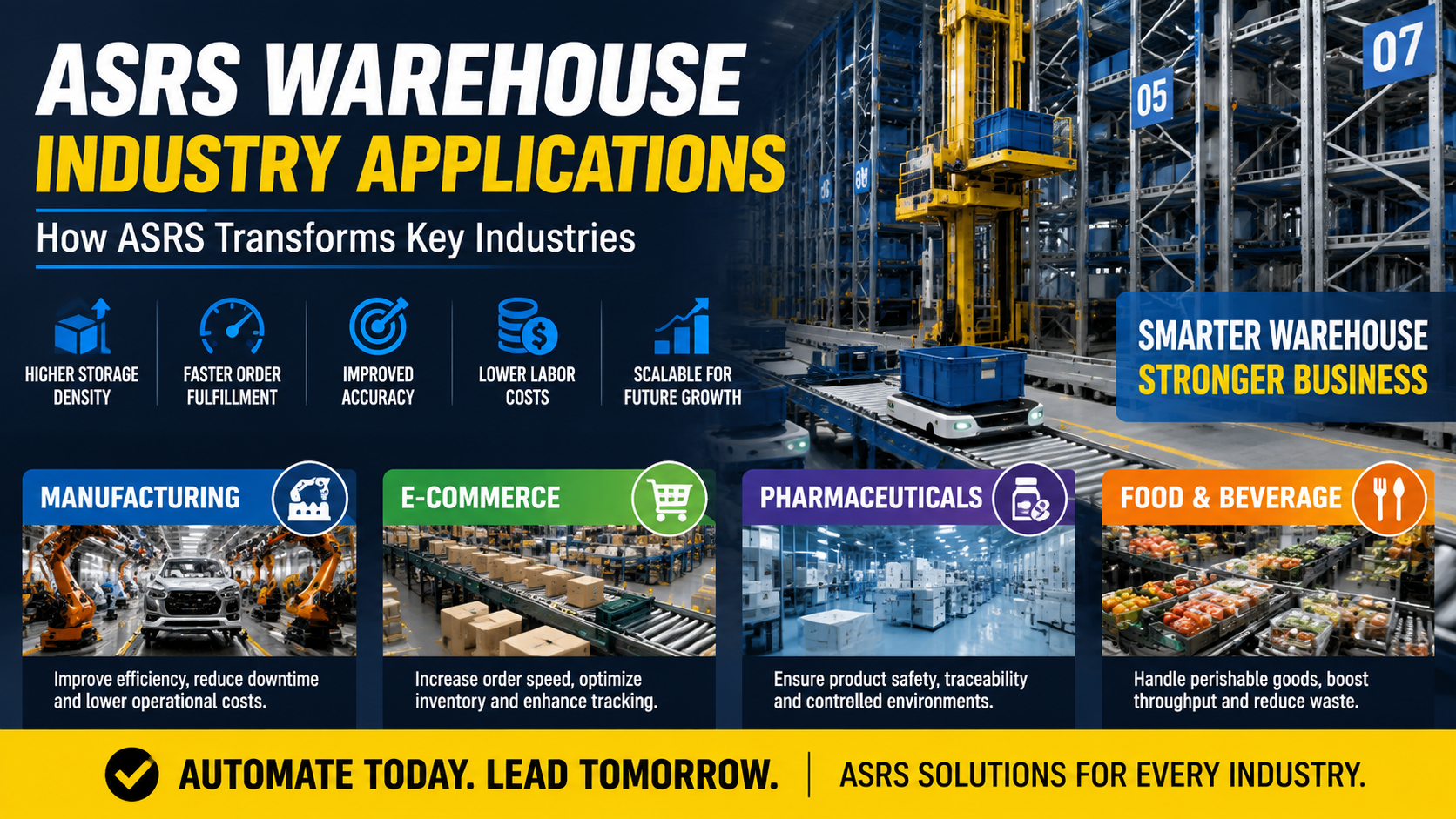 ASRS Warehouse Industry Applications Case Study | How Manufacturing, E-commerce, Pharma & Food Industries Benefit from Automated Storage Systems